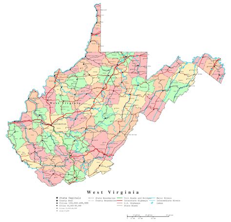 West Virginia Map with Cities